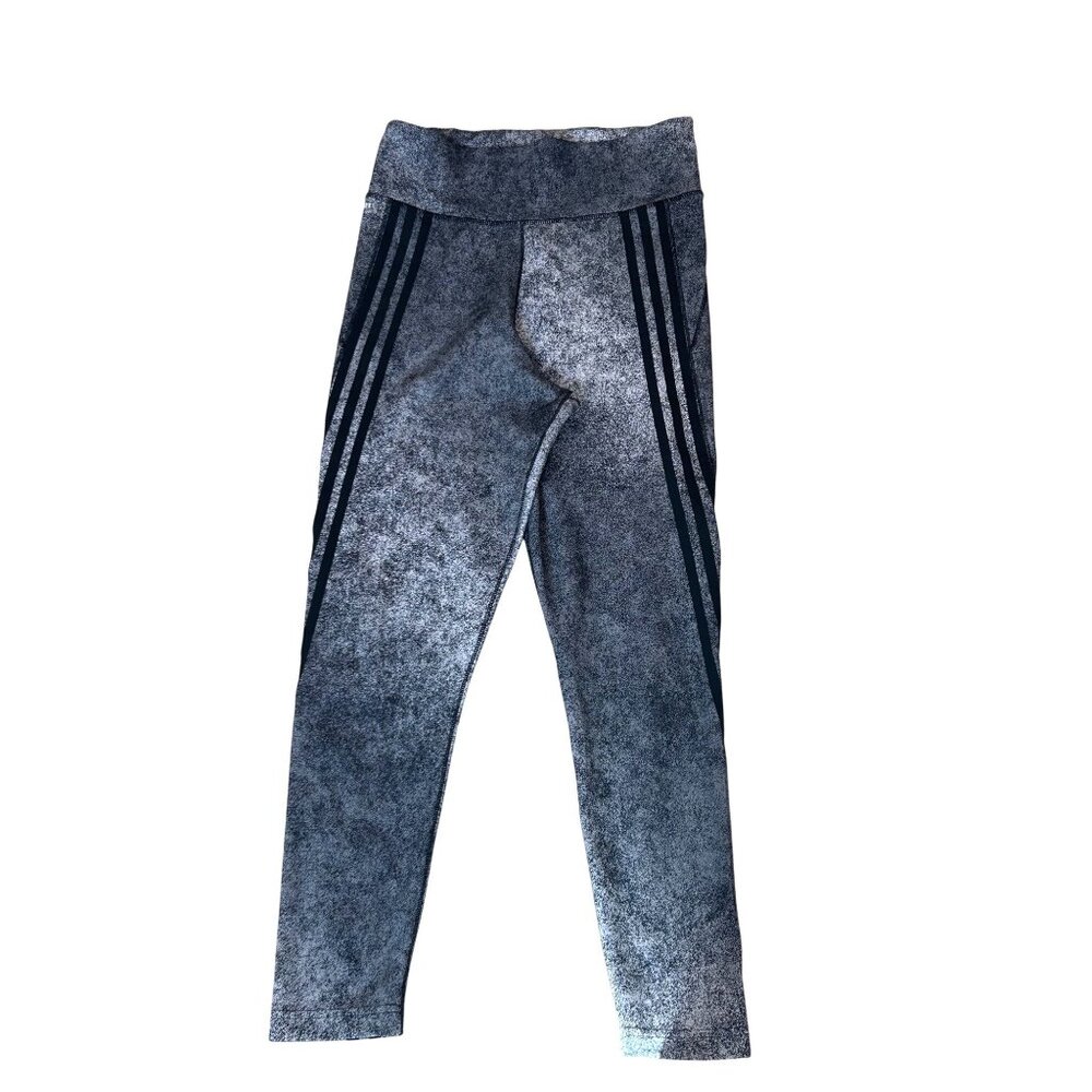 Adidas Women’s Leggings Grey M Black Triple Stripes Ankle Logo Activewear Gym